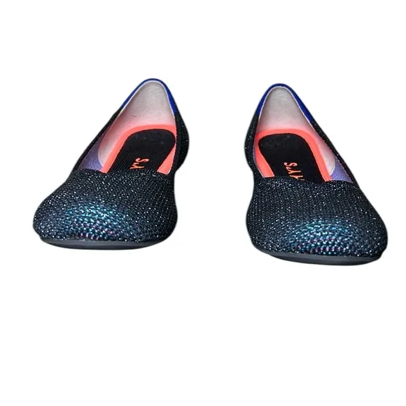 Rothy's Blue Metallic Lattice Flats Limited Edition Size 5
