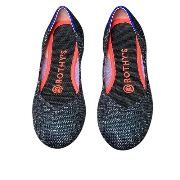 Rothy's Blue Metallic Lattice Flats Limited Edition Size 5