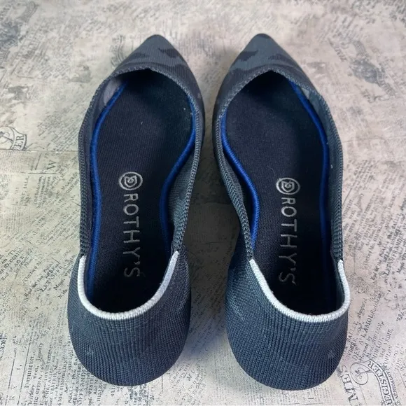 Rothy's Retired The Point Gray Camo Camouflage White Halo Pointed Flats Shoes