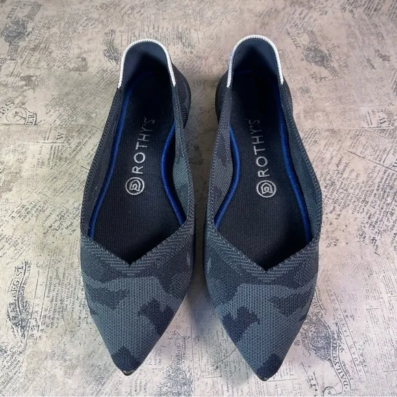 Rothy's Retired The Point Gray Camo Camouflage White Halo Pointed Flats Shoes