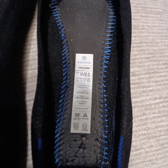 Rothys Round Toe Shoes Sz 8.5 Black/Blue Loafer Slip On Ballet Flat