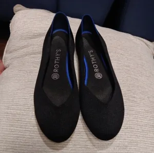 Rothys Round Toe Shoes Sz 8.5 Black/Blue Loafer Slip On Ballet Flat