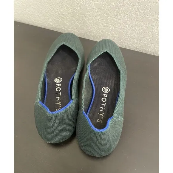 Rothy's The Flat Round Toe Emerald Green 8.5 Ballet Shoes Retired Rare Washable
