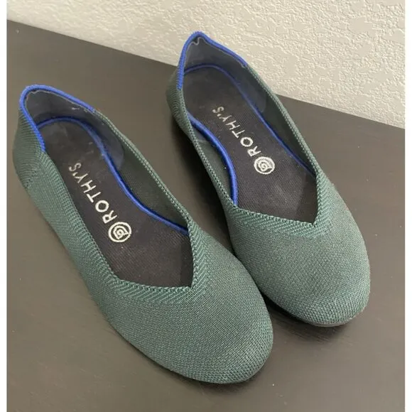 Rothy's The Flat Round Toe Emerald Green 8.5 Ballet Shoes Retired Rare Washable