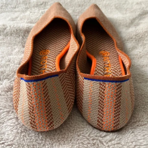 Rothy’s The Point Merino Camel Herringbone Tan Orange Retired Flats Size 6.5