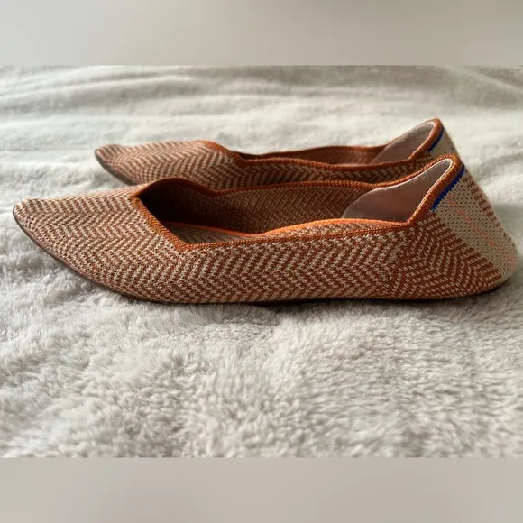 Rothy’s The Point Merino Camel Herringbone Tan Orange Retired Flats Size 6.5