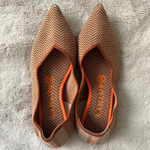 Rothy’s The Point Merino Camel Herringbone Tan Orange Retired Flats Size 6.5