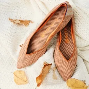 Rothy’s The Point Merino Camel Herringbone Tan Orange Retired Flats Size 6.5