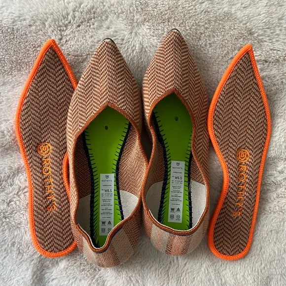 Rothy’s The Point Merino Camel Herringbone Tan Orange Retired Flats Size 6.5