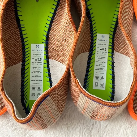 Rothy’s The Point Merino Camel Herringbone Tan Orange Retired Flats Size 6.5