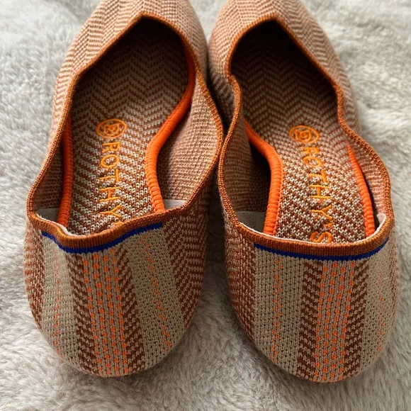 Rothy’s The Point Merino Camel Herringbone Tan Orange Retired Flats Size 6.5