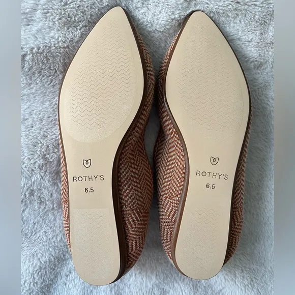 Rothy’s The Point Merino Camel Herringbone Tan Orange Retired Flats Size 6.5