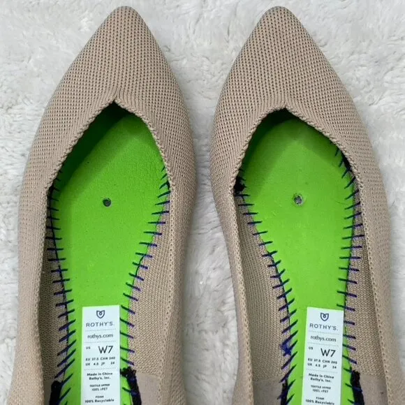 Rothy's Women's Le Point Ecru Neutral Creamy Beige Khaki Tan Flats Shoes Size 7