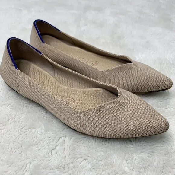Rothy's Women's Le Point Ecru Neutral Creamy Beige Khaki Tan Flats Shoes Size 7