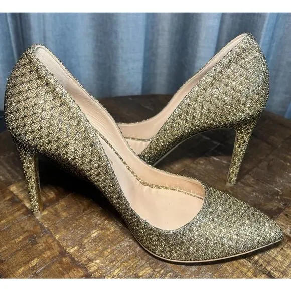 Rupert Sanderson London Rare New Gold Glitter Heels womens shoes US SIZE 7