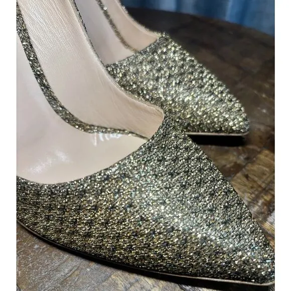 Rupert Sanderson London Rare New Gold Glitter Heels womens shoes US SIZE 7