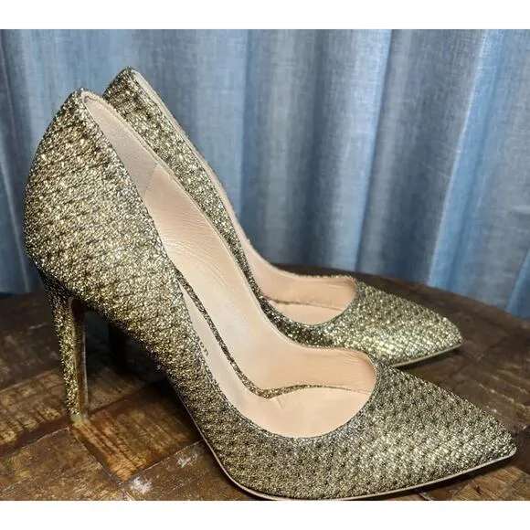 Rupert Sanderson London Rare New Gold Glitter Heels womens shoes US SIZE 7