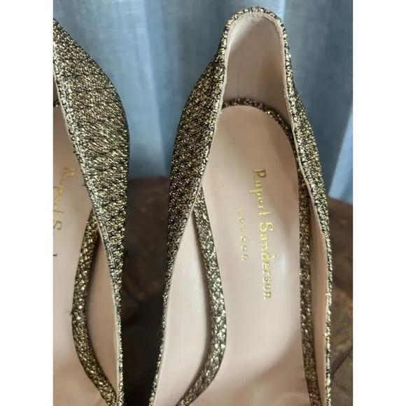 Rupert Sanderson London Rare New Gold Glitter Heels womens shoes US SIZE 7