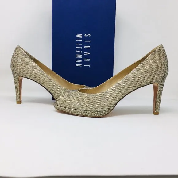 S. Weitzman Gld Silver Noir Platform Peep Toe Pump