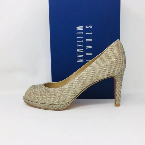 S. Weitzman Gld Silver Noir Platform Peep Toe Pump