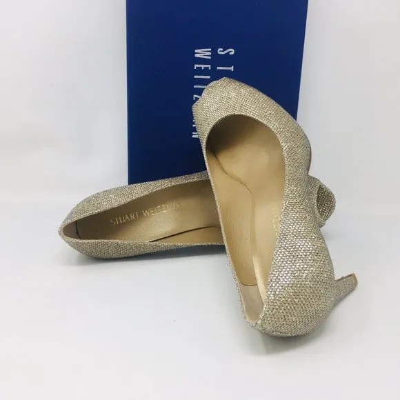 S. Weitzman Gld Silver Noir Platform Peep Toe Pump