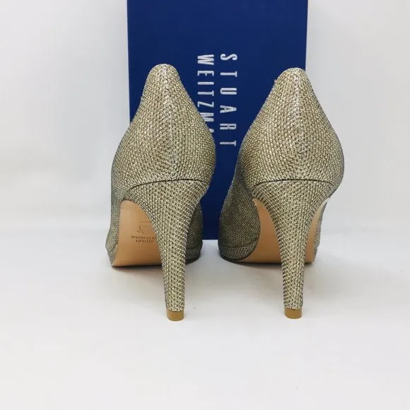 S. Weitzman Gld Silver Noir Platform Peep Toe Pump