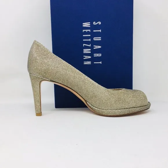 S. Weitzman Gld Silver Noir Platform Peep Toe Pump