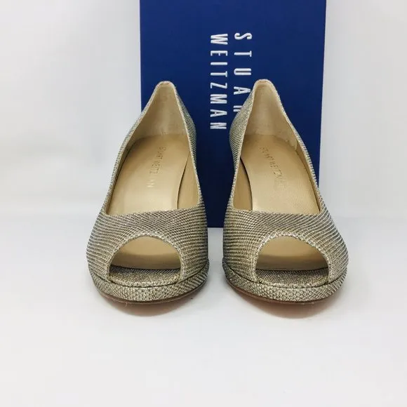 S. Weitzman Gld Silver Noir Platform Peep Toe Pump