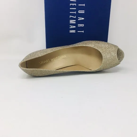 S. Weitzman Gld Silver Noir Platform Peep Toe Pump