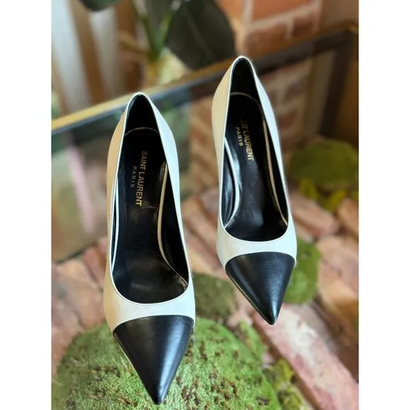 SAINT LAURENT Black/White Bicolor Cap Toe Pumps