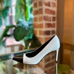 SAINT LAURENT Black/White Bicolor Cap Toe Pumps