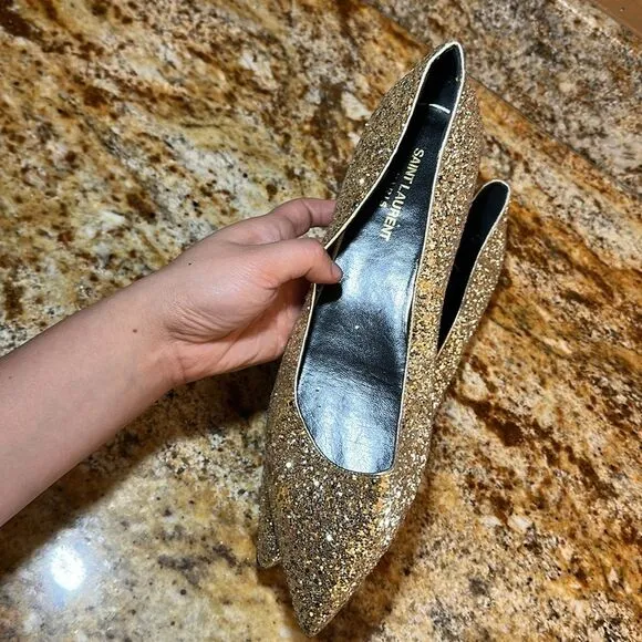 Saint Laurent Gold Glitter Women's Shoes