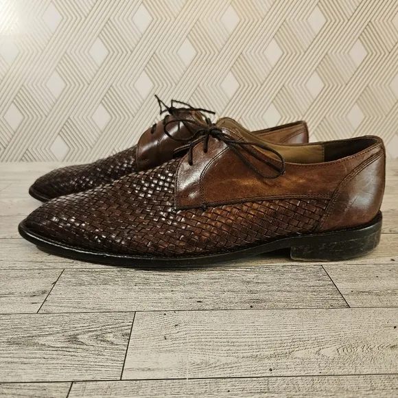 Saks Fifth Ave S5A Woven Leather Lace Up Oxford Dress Up Shoes Size 10.5 M 5889