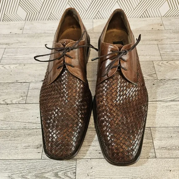 Saks Fifth Ave S5A Woven Leather Lace Up Oxford Dress Up Shoes Size 10.5 M 5889