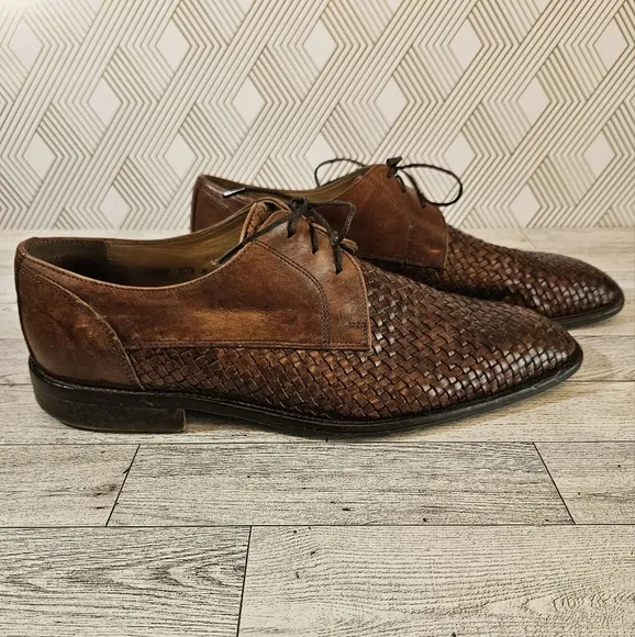 Saks Fifth Ave S5A Woven Leather Lace Up Oxford Dress Up Shoes Size 10.5 M 5889