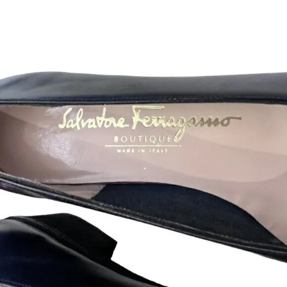 🎉SALE🎉 Salvatore Ferragamo Boutique Black Leather Heels 6 AAAA Luxury NIB‎