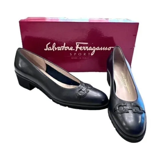 🎉SALE🎉 Salvatore Ferragamo Boutique Black Leather Heels 6 AAAA Luxury NIB‎