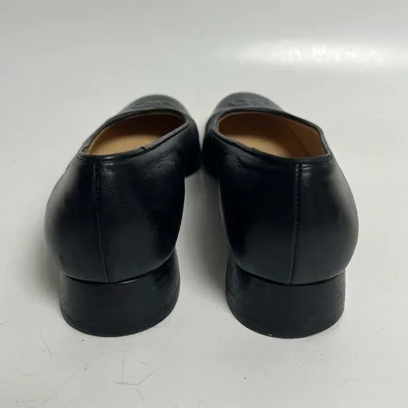 Salvatore Ferragamo Agile Pumps Black Leather Patent Cap Toe Low Heel Shoes 6 B