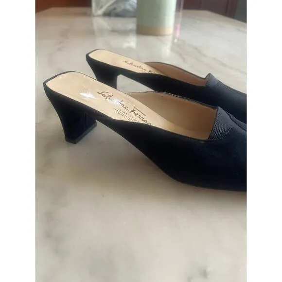 Salvatore Ferragamo Black Velvet Mules