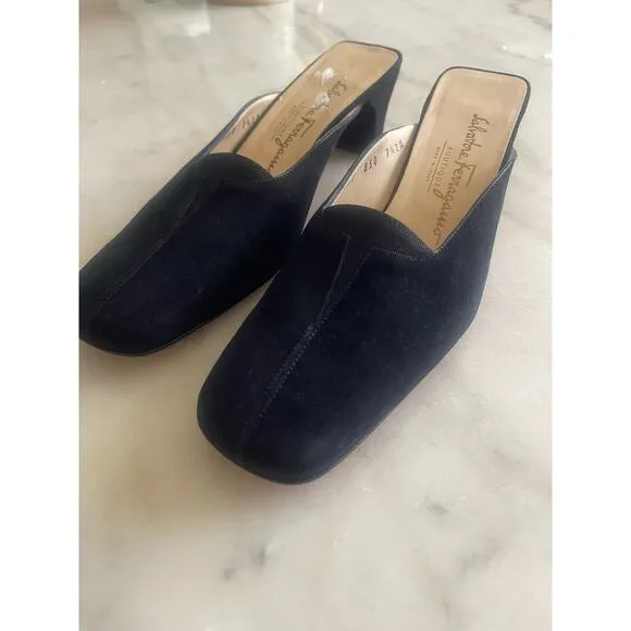Salvatore Ferragamo Black Velvet Mules