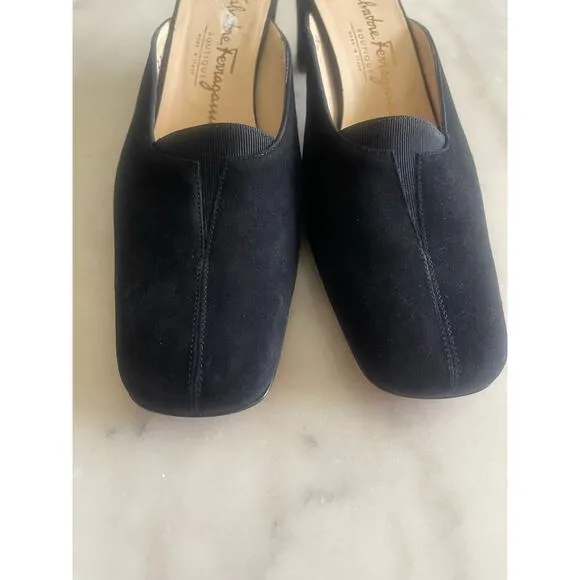 Salvatore Ferragamo Black Velvet Mules
