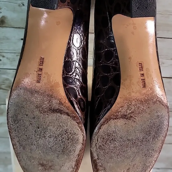 Salvatore Ferragamo Croc Embossed Leather Kitten Heel Pumps Shoes Size 8 A‎ A A