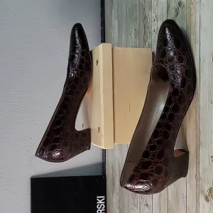 Salvatore Ferragamo Croc Embossed Leather Kitten Heel Pumps Shoes Size 8 A‎ A A