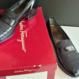 Salvatore Ferragamo Dean Tuxedo Dress Shoes Leather Loafers Black Mens 9 1/2 D
