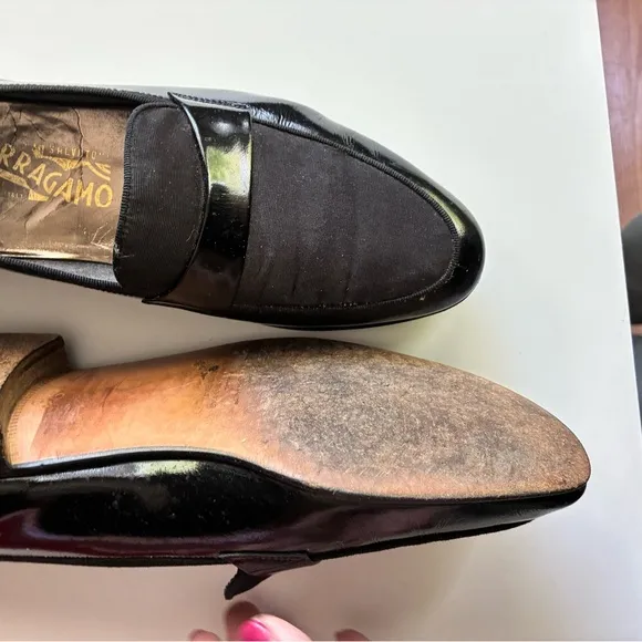 Salvatore Ferragamo Dean Tuxedo Dress Shoes Leather Loafers Black Mens 9 1/2 D