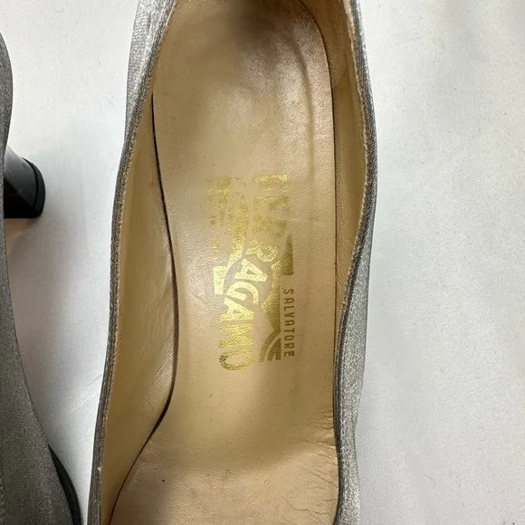 Salvatore Ferragamo Elegant Silver Women's Heels w/lace design (Size  7 1/2)
