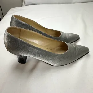 Salvatore Ferragamo Elegant Silver Women's Heels w/lace design (Size  7 1/2)