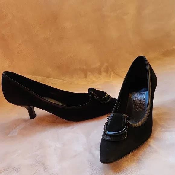 Salvatore Ferragamo Elegant Suede Black Kitten Heels with Buckle Detail (6)