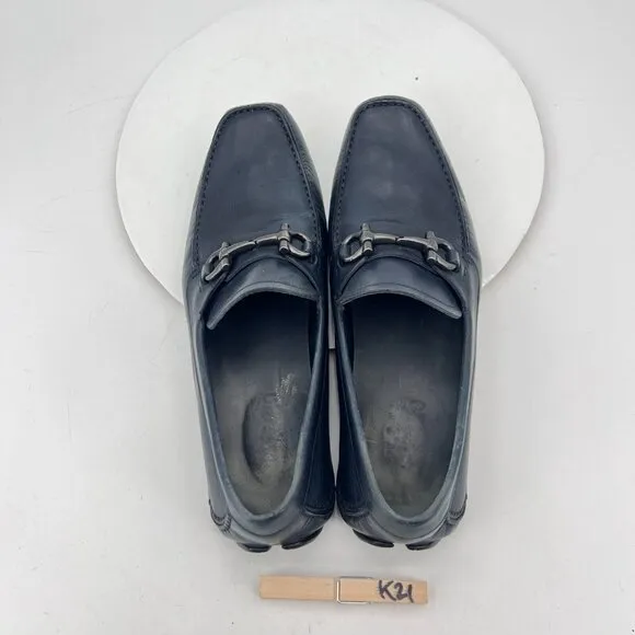 Salvatore Ferragamo Men Size 8.5EE Black Leather Horse Bit Loafer Dress Shoes