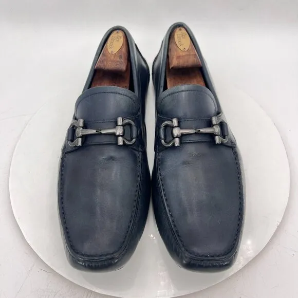 Salvatore Ferragamo Men Size 8.5EE Black Leather Horse Bit Loafer Dress Shoes
